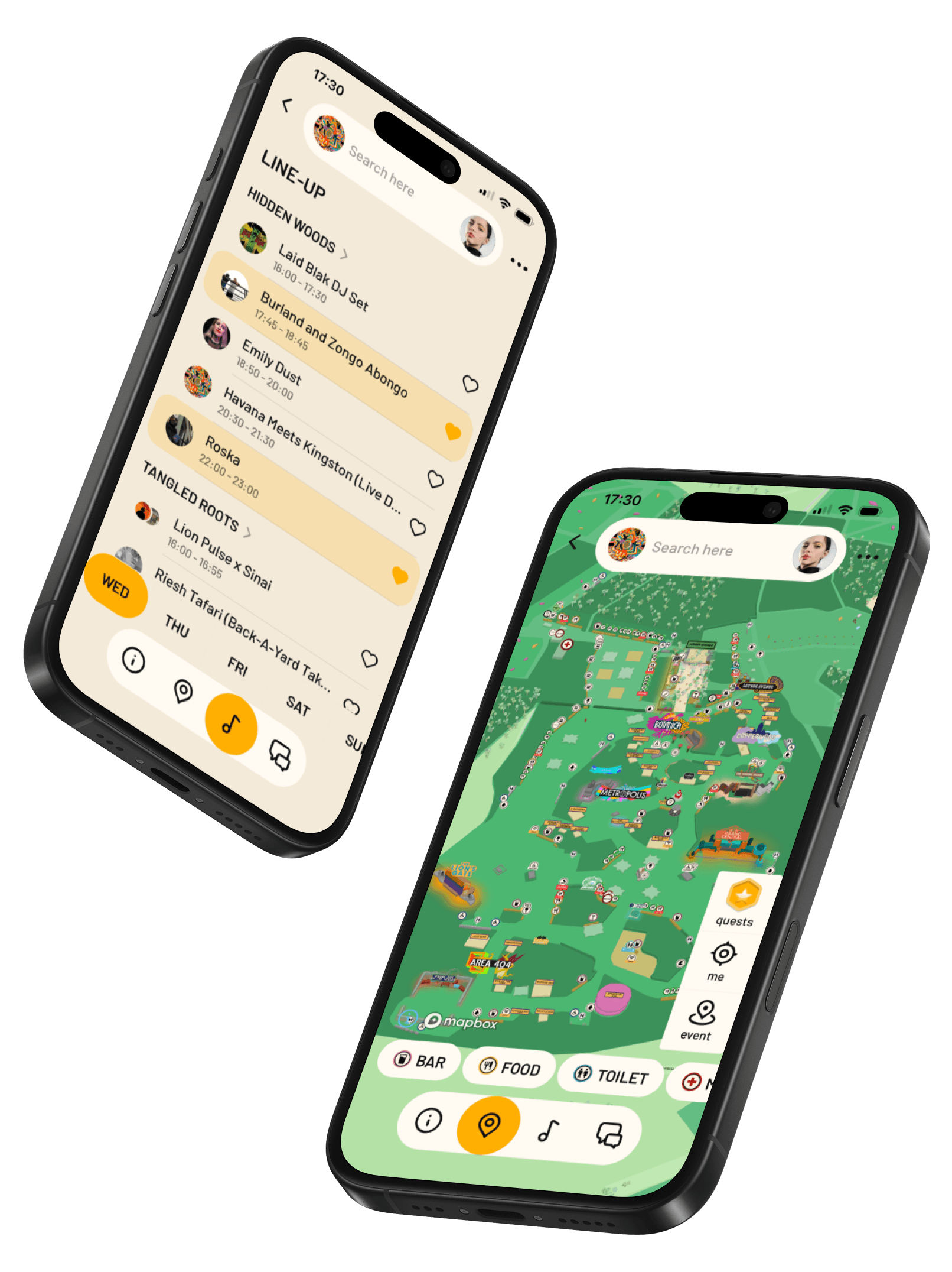 Branded Amplify App for Boomtown festival running on a phone